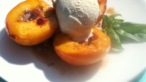 Oven-Baked Peaches with Vanilla Gelato